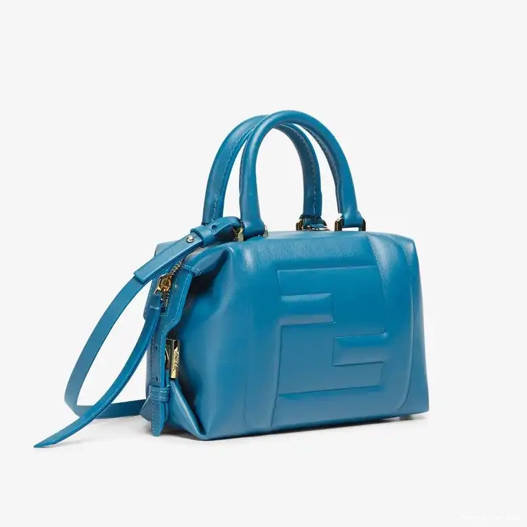 Affordable Mini Fendi Bag Cube Leather FF Nappa Blue In 0508